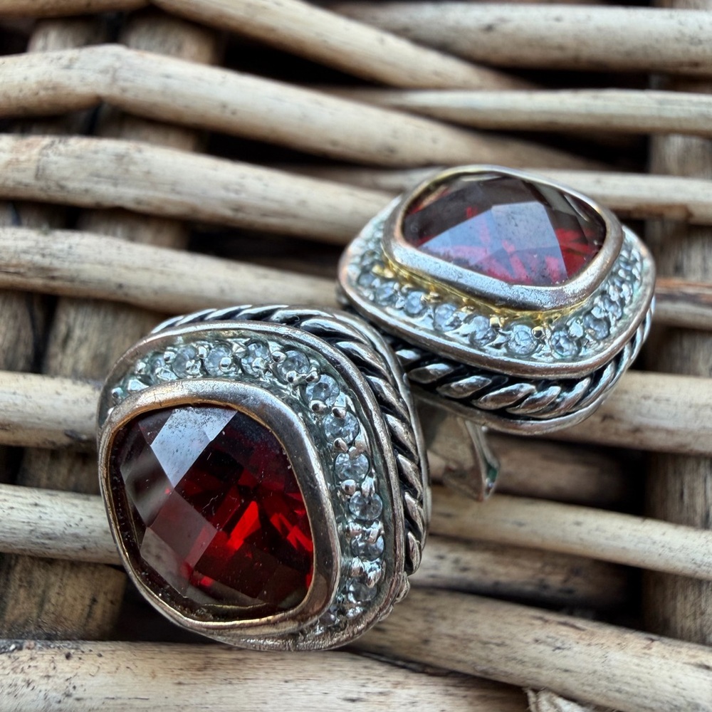 Elegant Silver and Red Gemstone Earrings Set bundle lot crystal